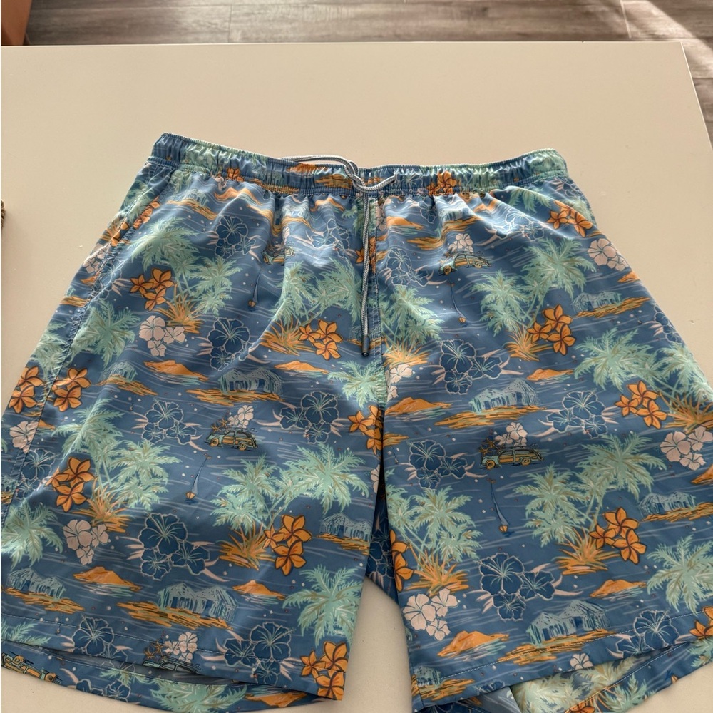Peter Millar Blue and Orange Floral Swim Shorts